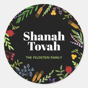 Rosh Hashanah Jewish New Year-Shana Tovah on Black Classic Round Sticker