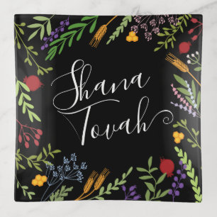 Rosh Hashanah Jewish New Year-Shana Tovah on Black Trinket Tray
