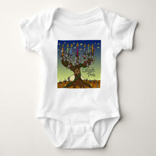 Rosh Hashanah L'Shanah Tovah Tree Of Life Menorah Baby Bodysuit