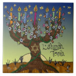 Rosh Hashanah L'Shanah Tovah Tree Of Life Menorah Ceramic Tile<br><div class="desc">You are viewing The Lee Hiller Designs Collection of Home and Office Decor,  Apparel,  Gifts and Collectibles. The Designs include Lee Hiller Photography and Mixed Media Digital Art Collection. You can view her Nature photography at http://HikeOurPlanet.com/ and follow her hiking blog within Hot Springs National Park.</div>