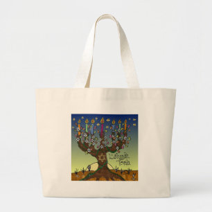 Rosh Hashanah L'Shanah Tovah Tree Of Life Menorah Large Tote Bag