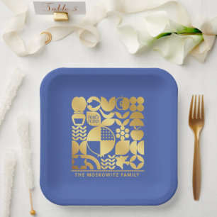 Rosh Hashanah Modern Jewish New Year Plate - Blue