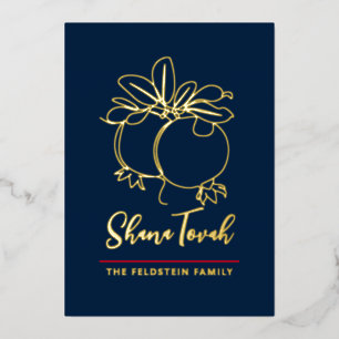 Rosh Hashanah Modern Pomegranate Jewish New Year Foil Holiday Card