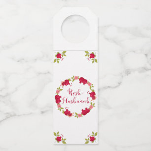Rosh Hashanah New Year Pomegranate Flower Wreath Bottle Hanger Tag