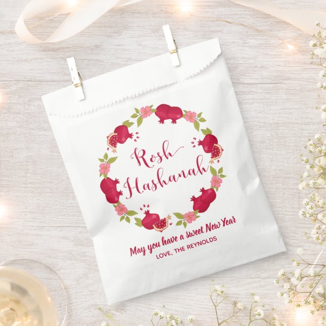 Rosh Hashanah New Year Pomegranate Flower Wreath Favor Bag (Clipped)
