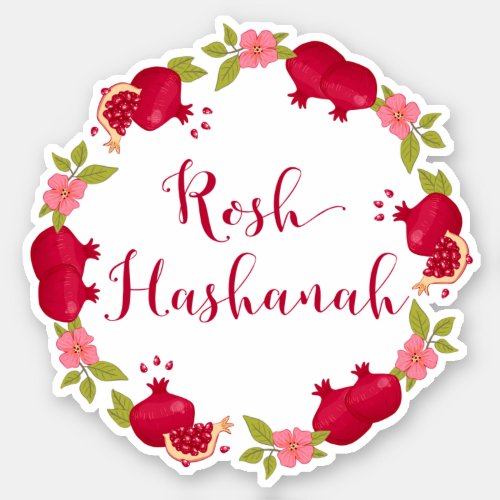 Rosh Hashanah New Year Pomegranate Flower Wreath Sticker