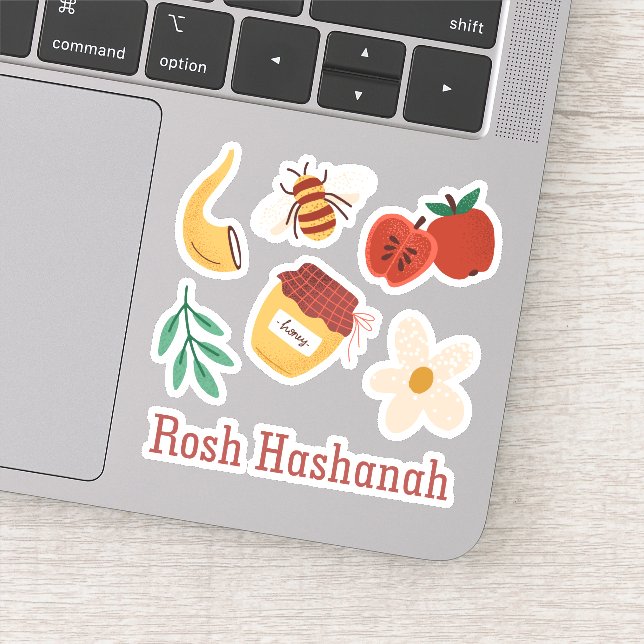 Rosh Hashanah Playful Painted Traditional Symbols Sticker (Detail)