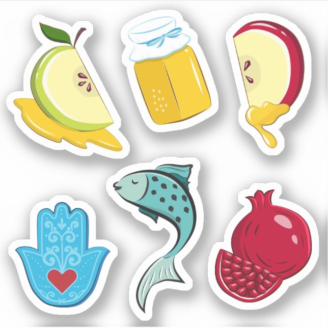Rosh Hashanah Playful Traditional Symbols Vinyl Sticker (Front)