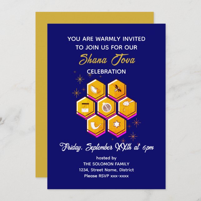 Rosh Hashanah SHANA TOVA Invitation (Front/Back)