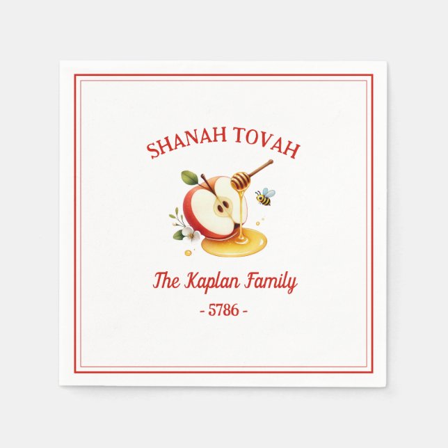 Rosh Hashanah Shanah Tovah Apple Honey Family Napkins (Front)
