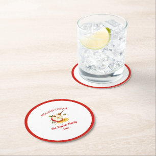 Rosh Hashanah Shanah Tovah Apple Honey Family Round Paper Coaster