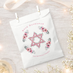 Rosh Hashanah Star of David Pink Flower White Favor Bag