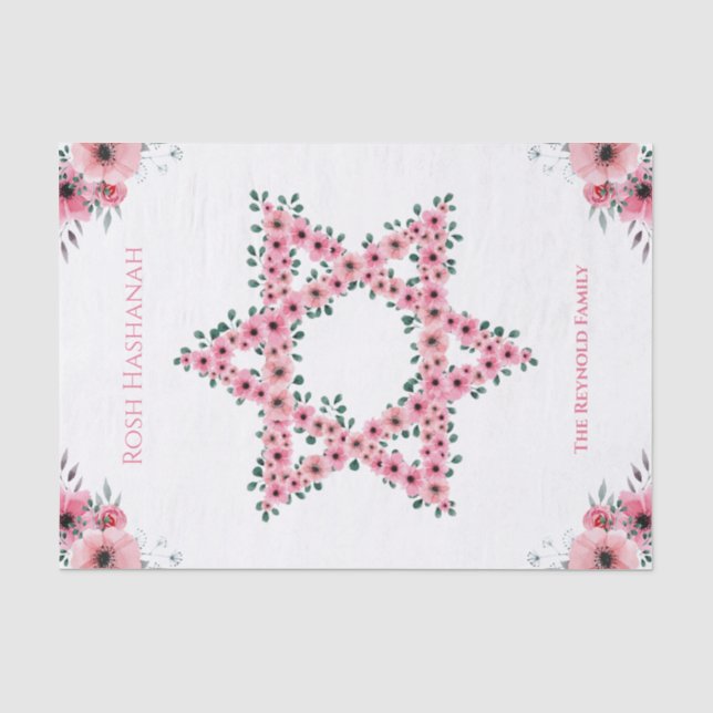 Rosh Hashanah Star of David Pink Flower White Tissue Paper (Front)