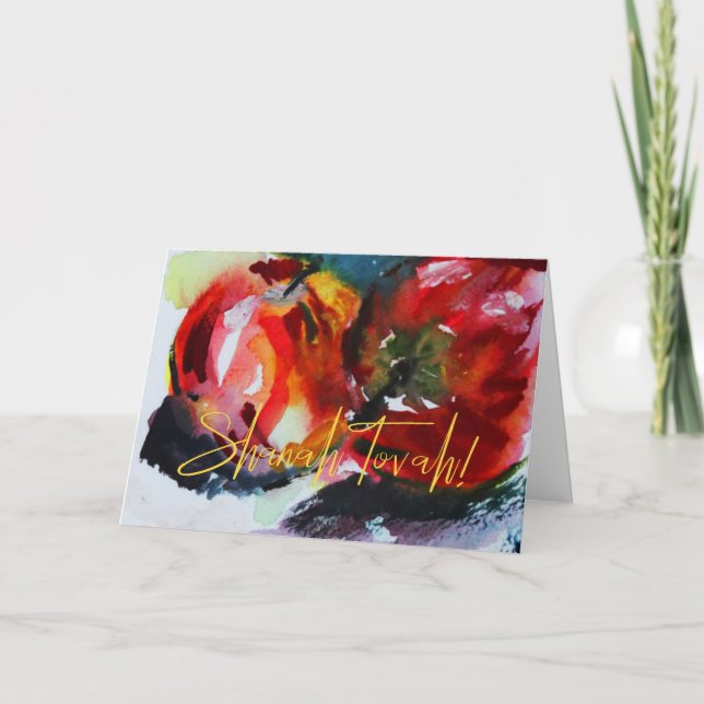 Rosh Hashanah Watercolor Apples Holiday Card (Front)