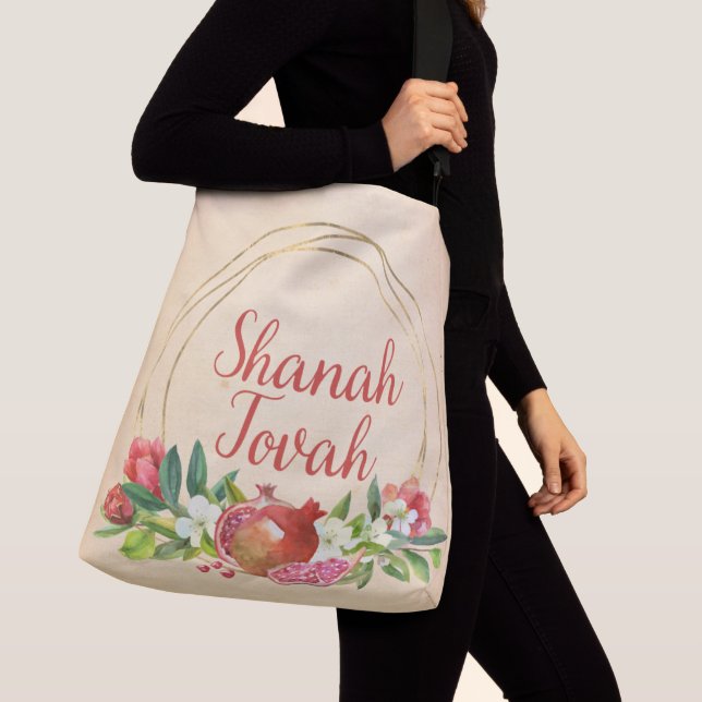 Rosh Hashanah Watercolor Shana Tovah Wishes Crossbody Bag (Close Up)