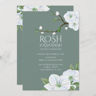 Rosh Hashanah White Apple Blossom Invitation