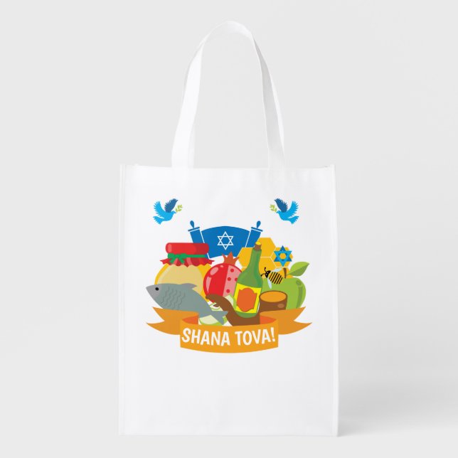 Rosh Hashanah with custom text Grocery Bag (Front)