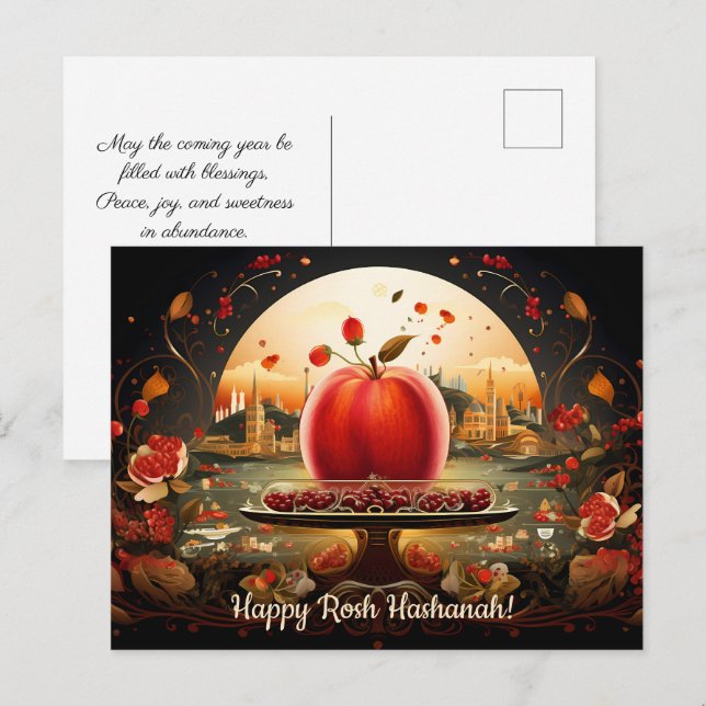 ✡️ Rosh Hashanah with Dome of Rock & apple Postcard (Front/Back)