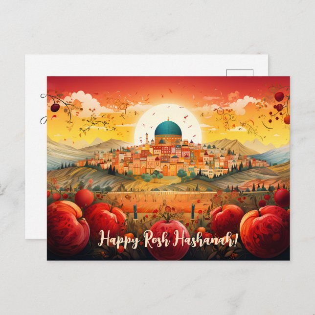 ✡️ Rosh Hashanah with Dome of Rock & apple Postcard (Front/Back)