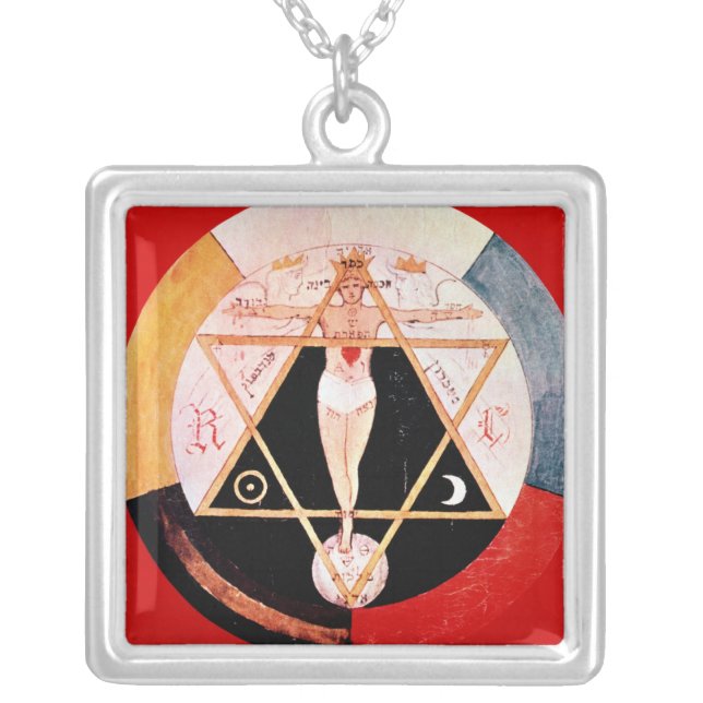 Rosicrucian symbol of the Hermetic Order Silver Plated Necklace (Front)