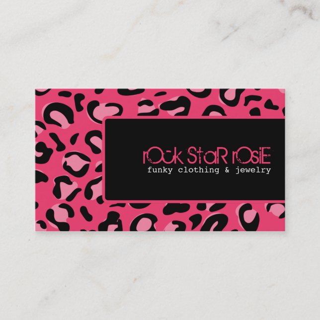 Rosie Hot Pink Black Punk  Leopard Business Card (Front)