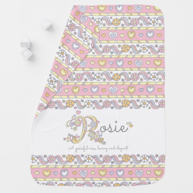 Rosie name and meaning hearts baby blanket (In Situ)