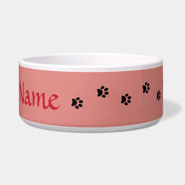 Rosie Pink Paw Print Personalized Pet Bowl (Right)