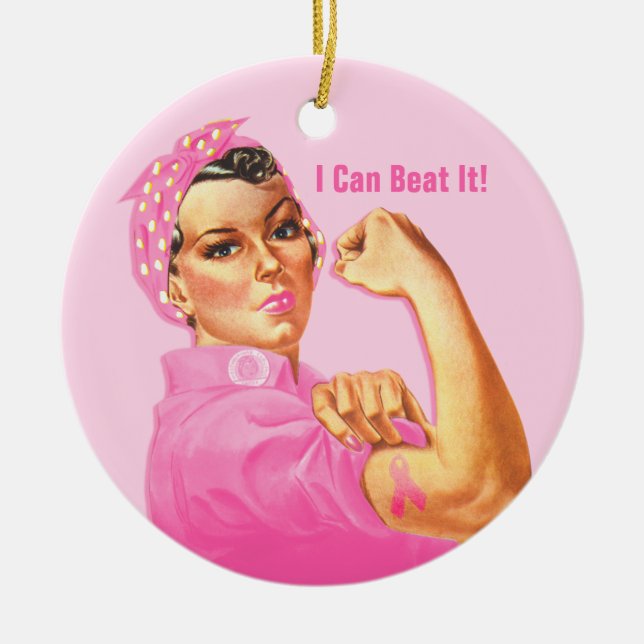Rosie Riveter Custom Cancer Ceramic Ornament (Front)