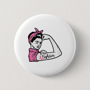 Rosie Riveter Fight Fighting Breast Cancer Awarene Button