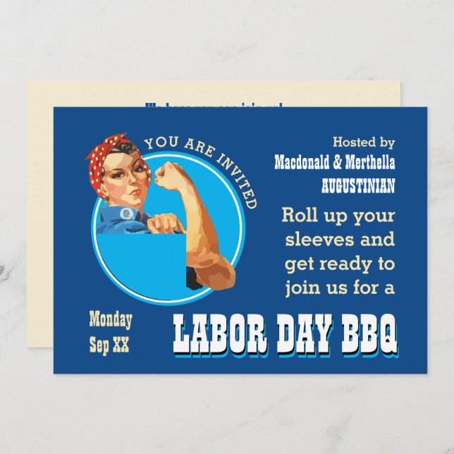 Rosie Riveter LABOR DAY BBQ Invitation (Front/Back)