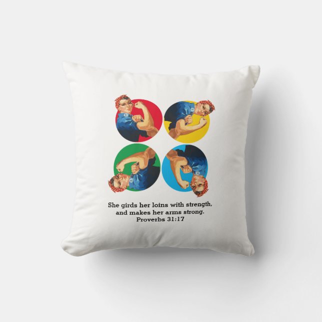 ROSIE RIVETER Proverbs 31 Throw Pillow (Front)