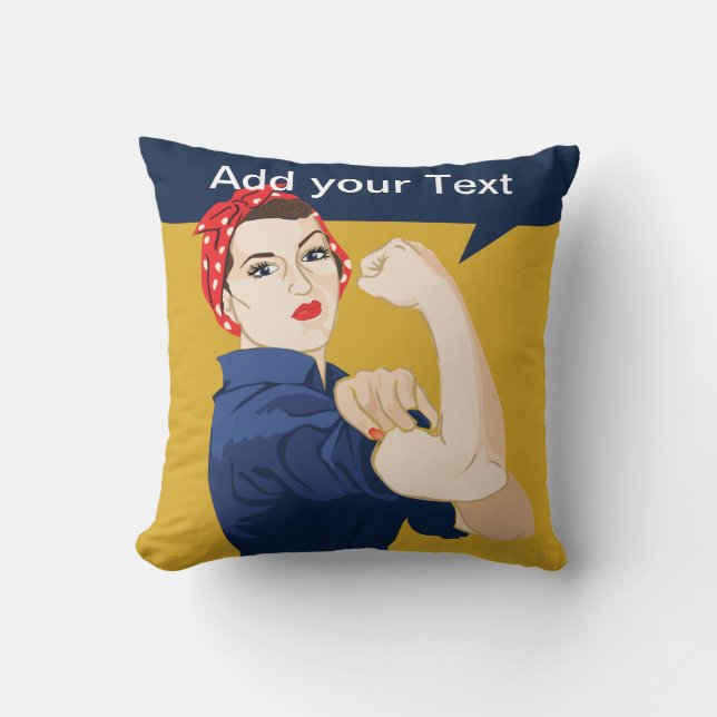 Rosie Riveter Strong Woman Throw Pillow (Front)