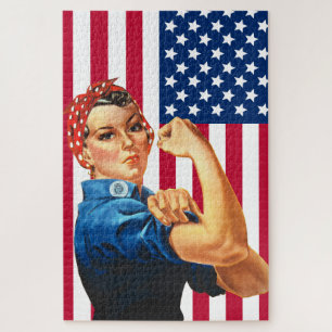 Rosie Riveter With Flag Jigsaw Puzzle