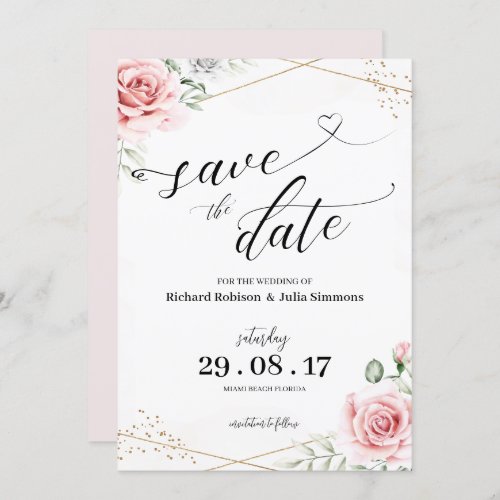 ROSIE Save The Date Invitation  Pink Rose Floral