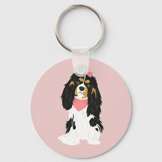 Rosie The Pink Cavalier King Charles Spaniel Keychain (Front)