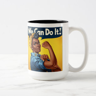 Rosie the Riveter African American Lady Two-Tone Coffee Mug