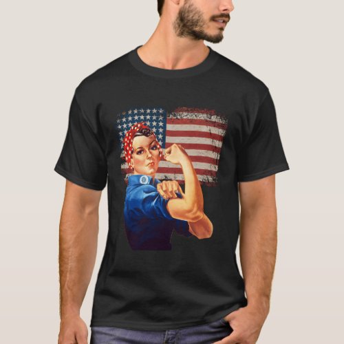 Rosie The Riveter American Flag Us Flag T_Shirt