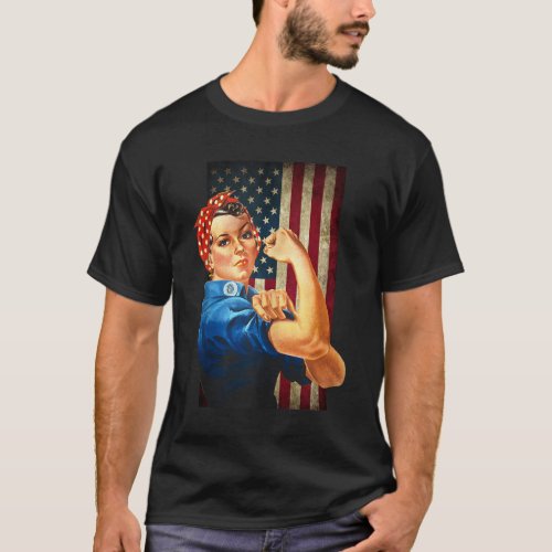 Rosie the Riveter and worn American Flag  T_Shirt