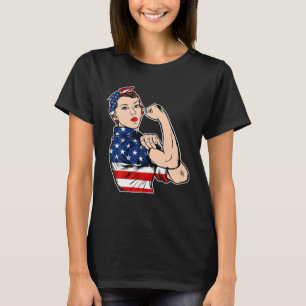 Rosie The Riveter Bandana Feminist USA Flag 4th of T-Shirt