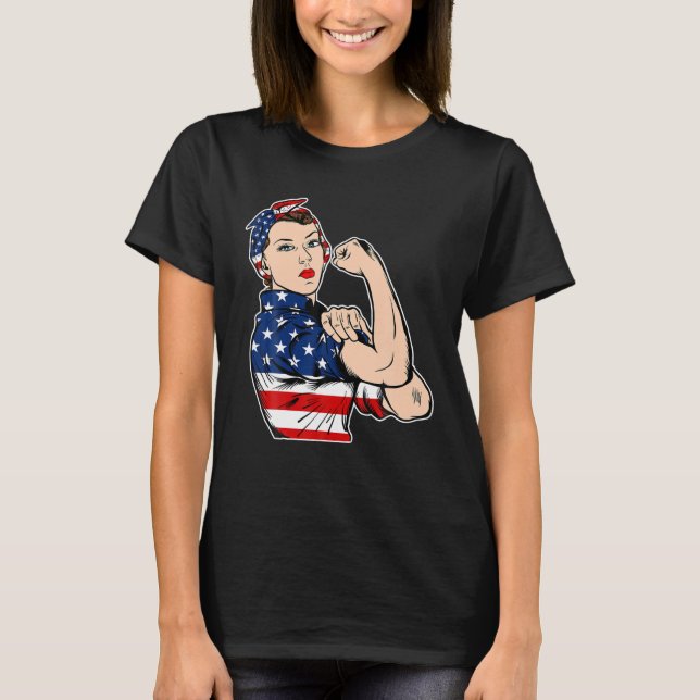 Rosie The Riveter Bandana Feminist USA Flag 4th of T-Shirt (Front)
