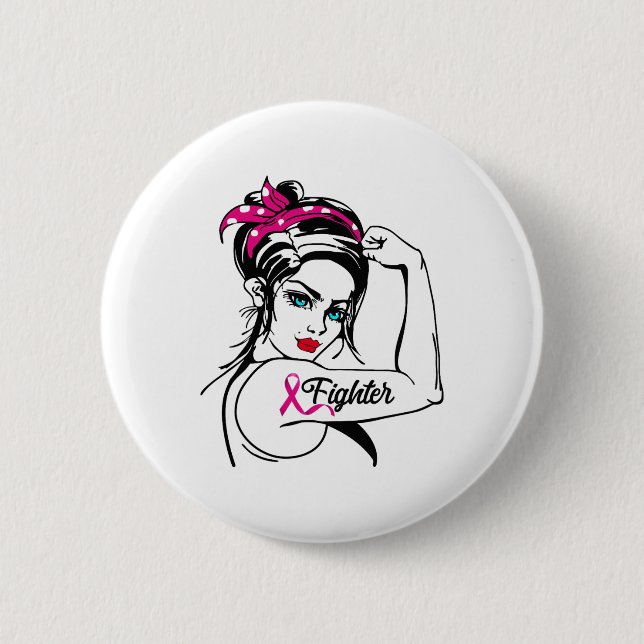 Rosie The Riveter Breast Cancer Awareness  Button (Front)