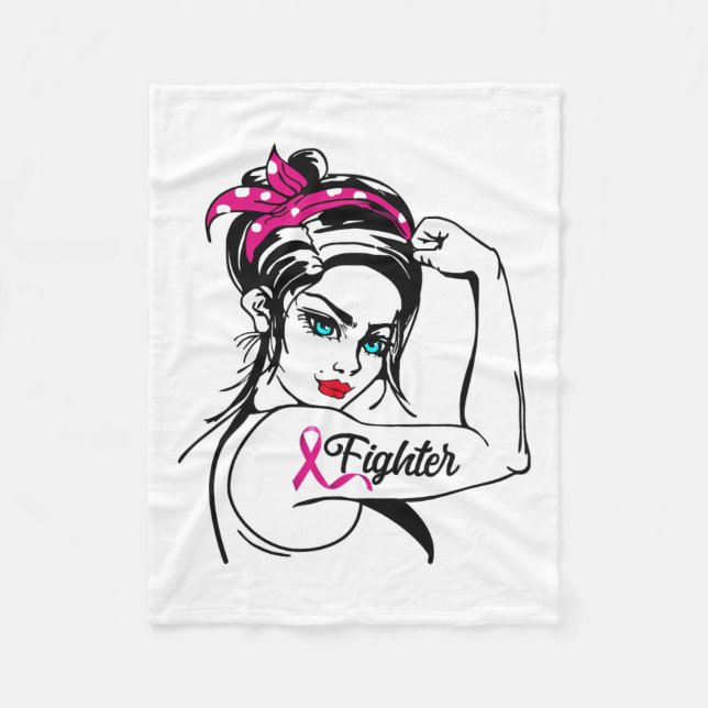 Rosie The Riveter Breast Cancer Awareness  Fleece Blanket (Front)