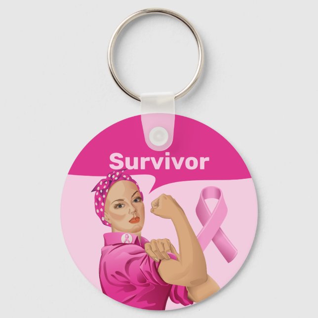 Rosie the Riveter Breast Cancer Awareness Keychain (Front)
