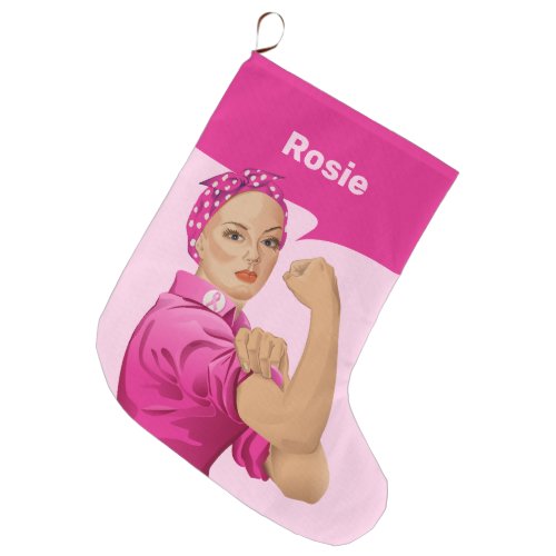 Rosie the Riveter Breast Cancer Awareness Large Christmas Stocking