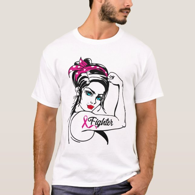 Rosie The Riveter Breast Cancer Awareness  T-Shirt (Front)