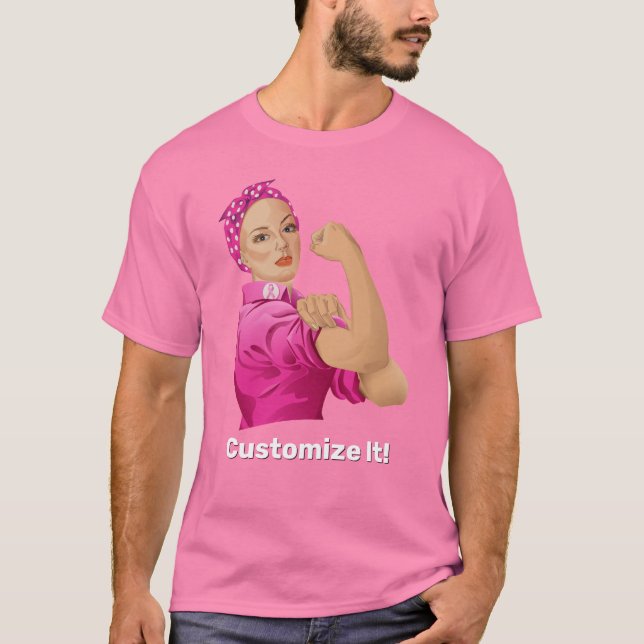 Rosie the Riveter Breast Cancer Awareness T-Shirt (Front)