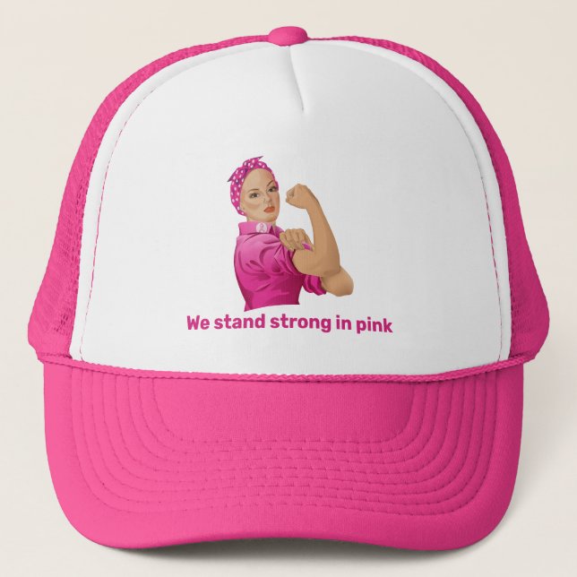 Rosie the Riveter Breast Cancer Awareness Trucker Hat (Front)
