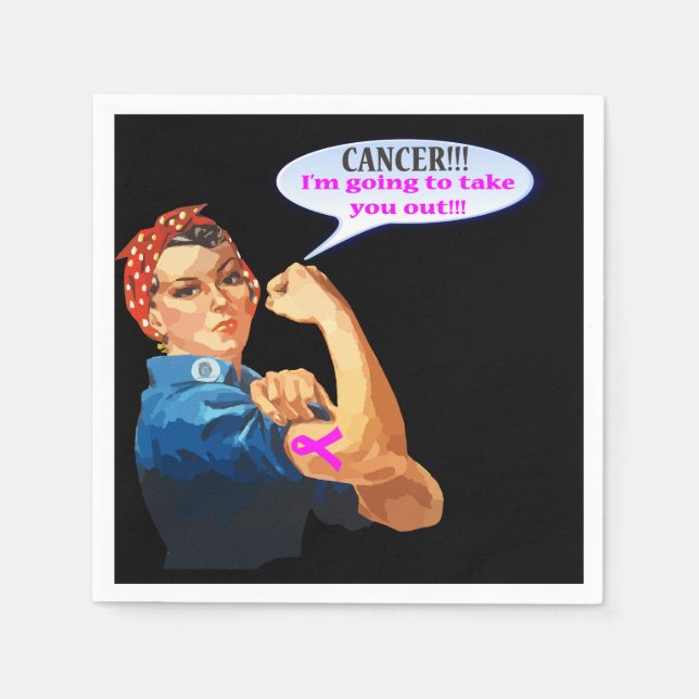 Rosie the Riveter Breast Cancer Charity Design Paper Napkins (Front)