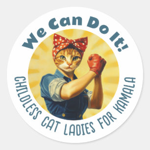 Rosie The Riveter Cat Ladies For Kamala Harris Classic Round Sticker