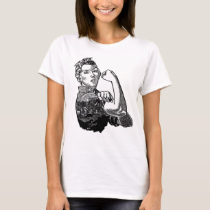 Rosie-The-Riveter Feminist Graphic Line Art Black T-Shirt